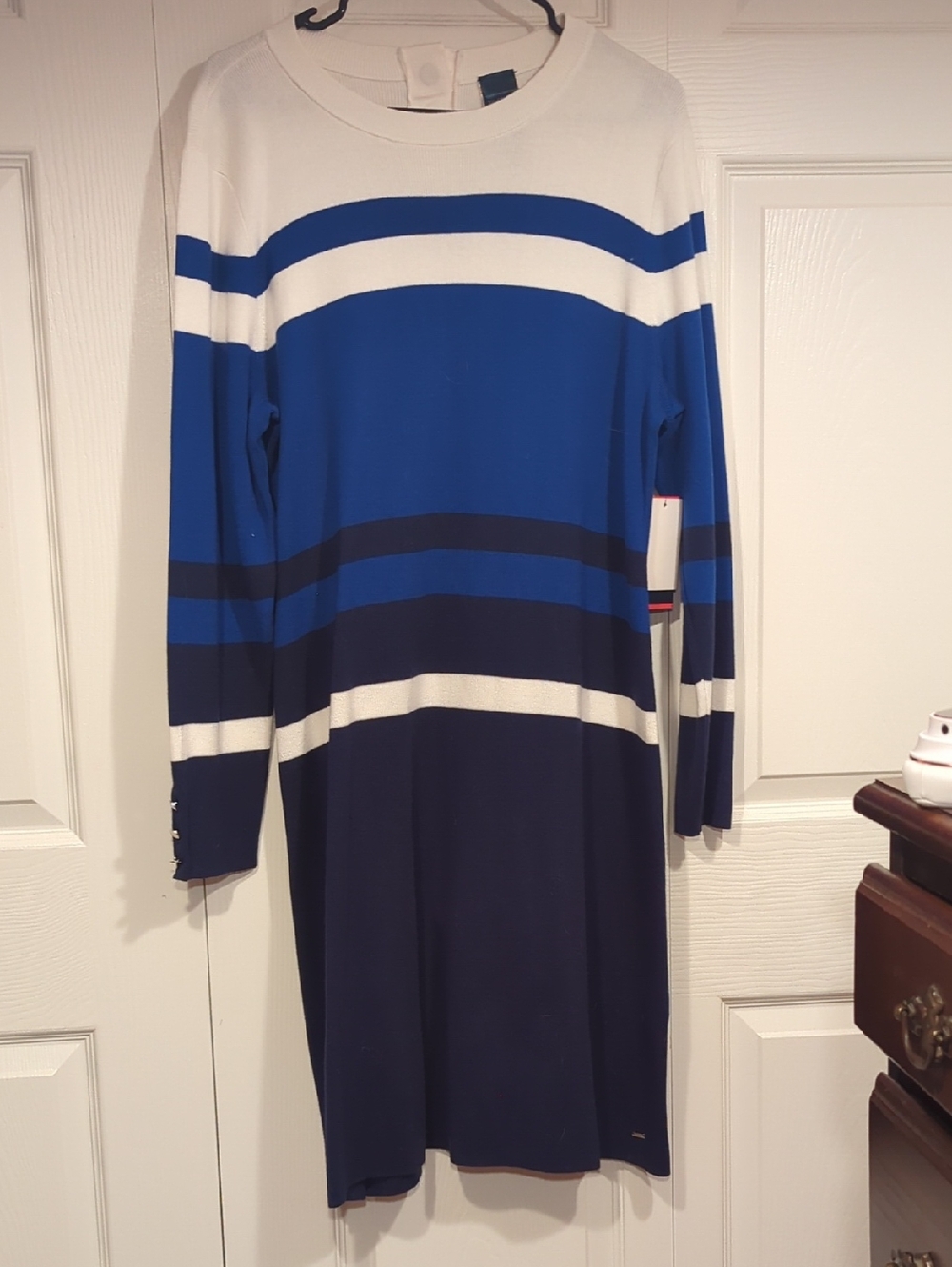 Cream & Blue Striped Dress